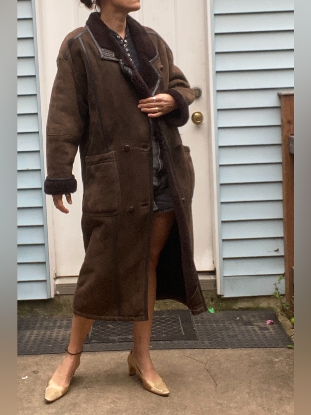 80s vintage Friitala Long Brown Shearling Coat maxi made in Finland